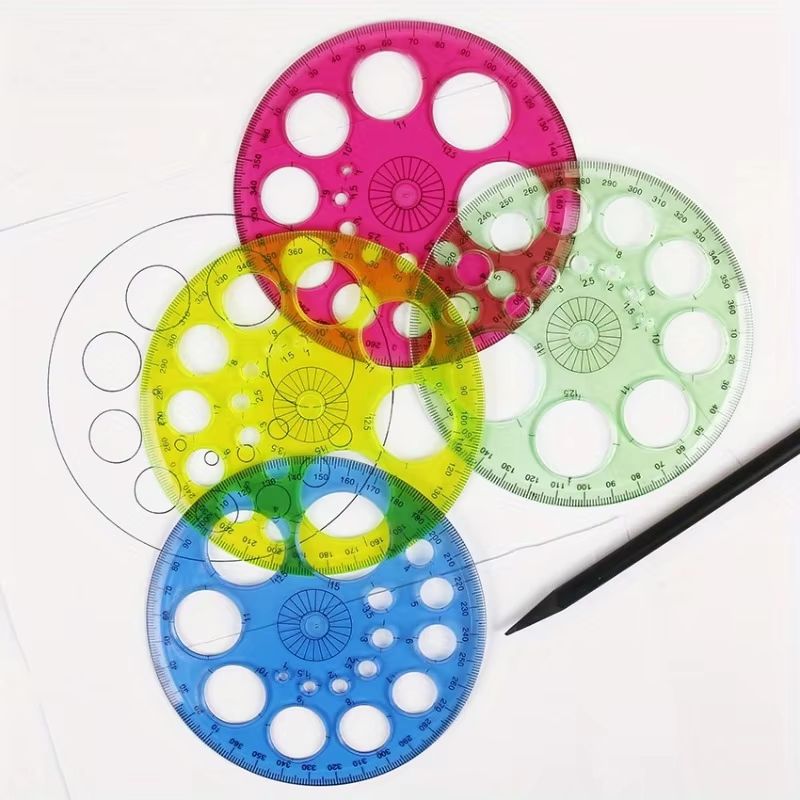 360 Degree Rotating Circle Ruler Transparent Drafting Template with Multi Size Geometry Guide