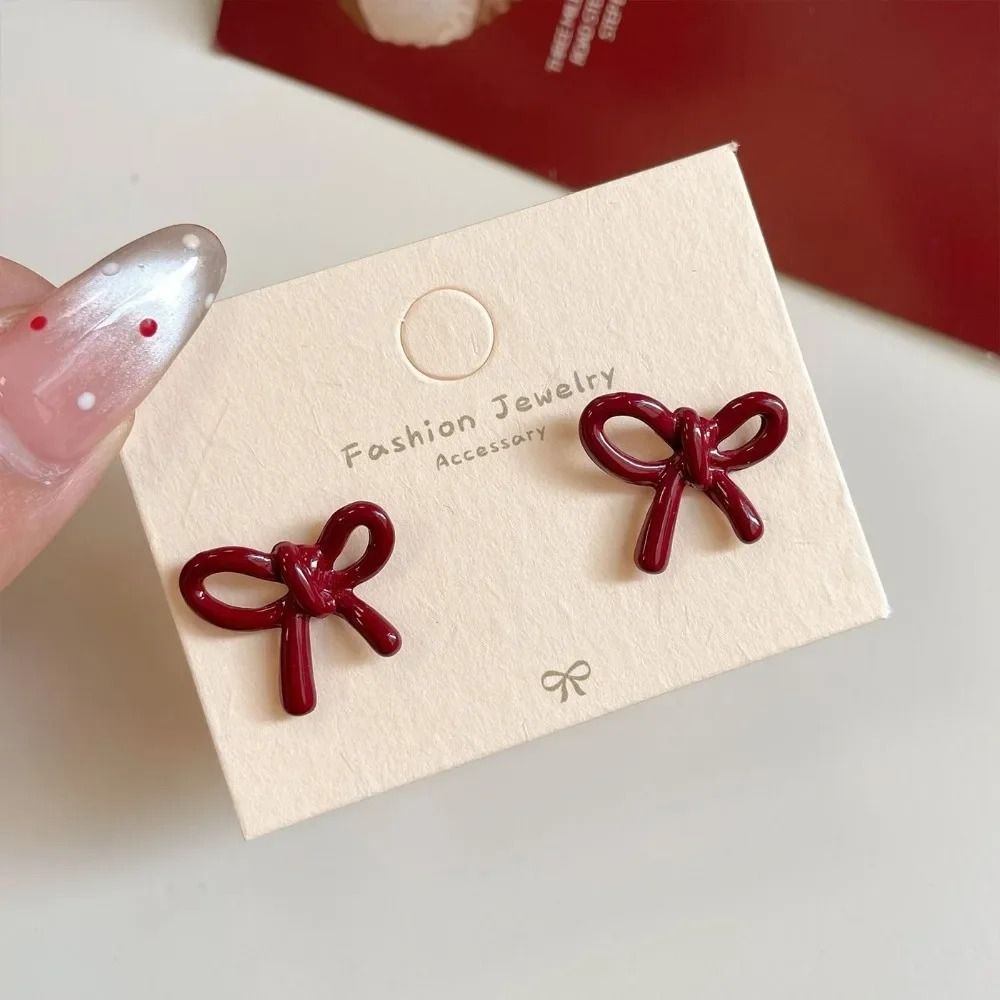 Retro Style Red Bowknot Stud Earrings