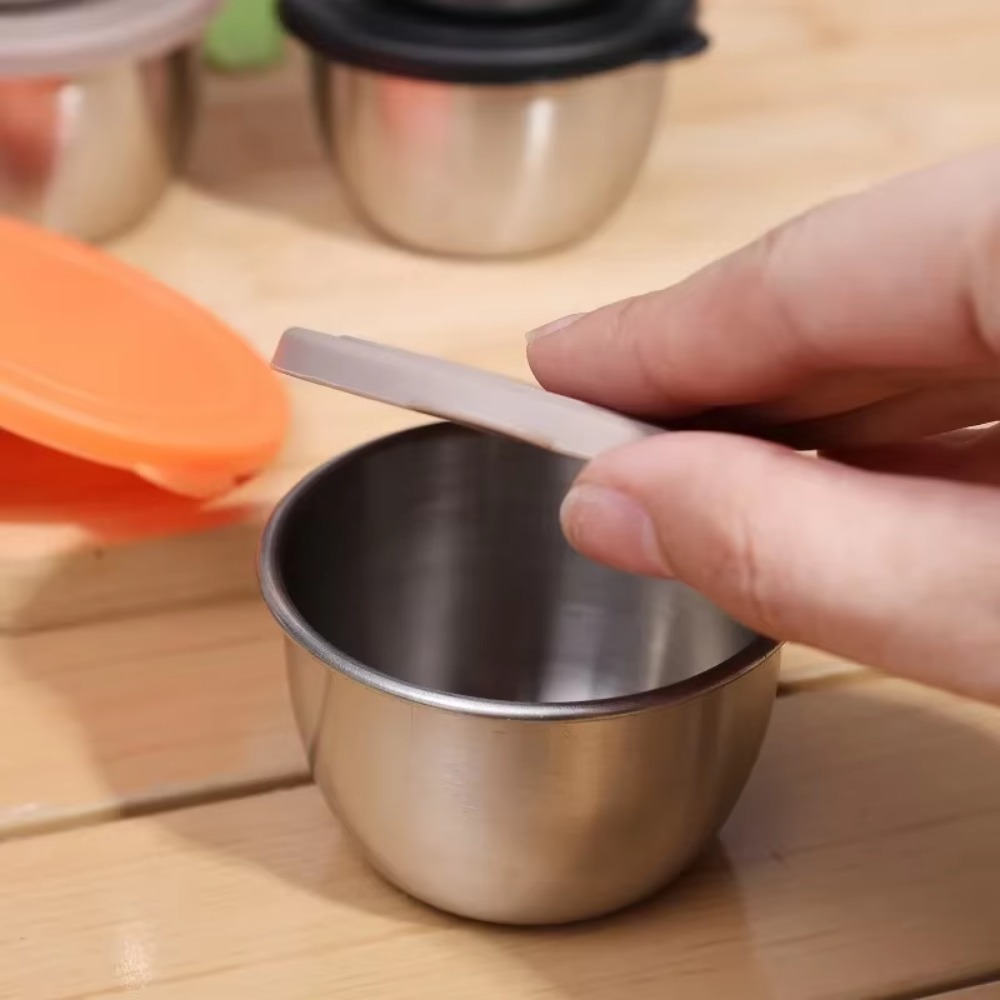 Stainless Steel Sauce Cup with Lid, Reusable Salad Dressing Container