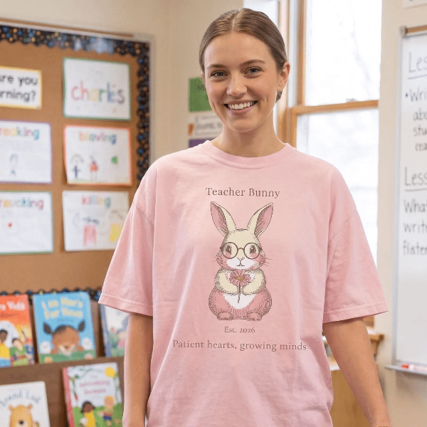 Comfort Colors Teacher Bunny Shirt | Cottagecore Bunny Teacher Appreciation Tee