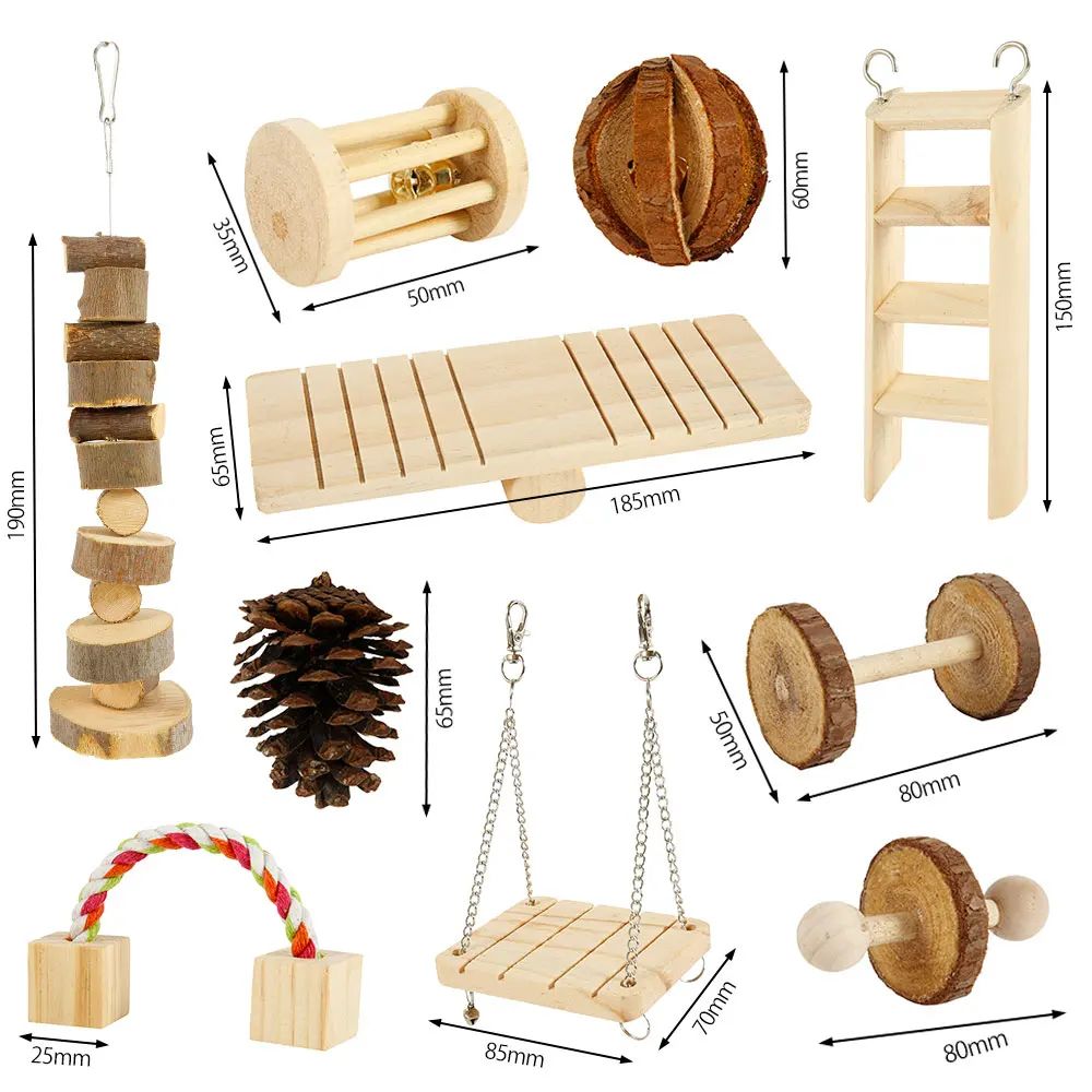 Natural Wooden Small Pet Chew Toy Set