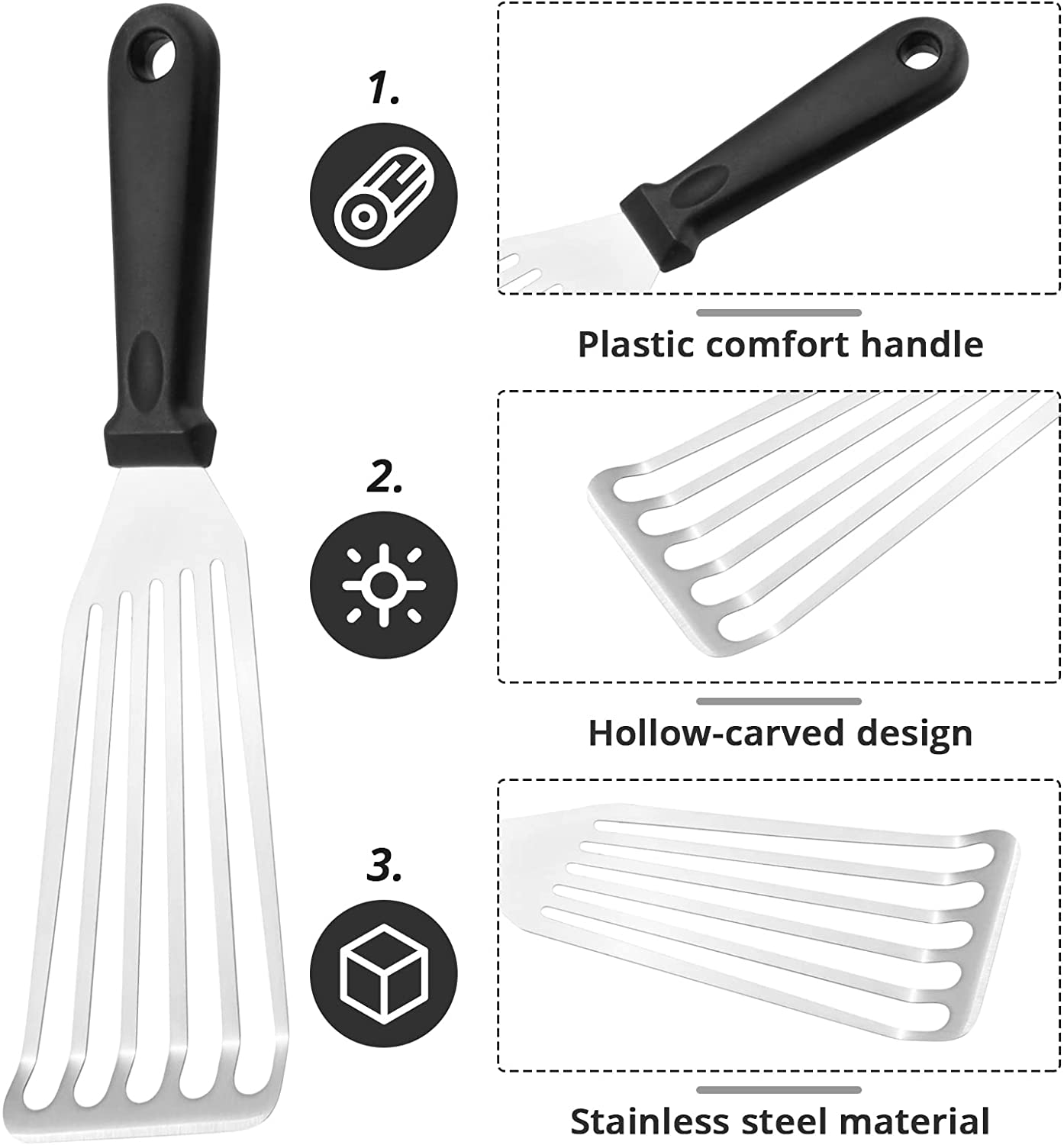 Non-slip Kitchen Frying Spatula, Stainless Steel Turner, Fish Spatula Slotted Leaky Shovel Cooking Tool