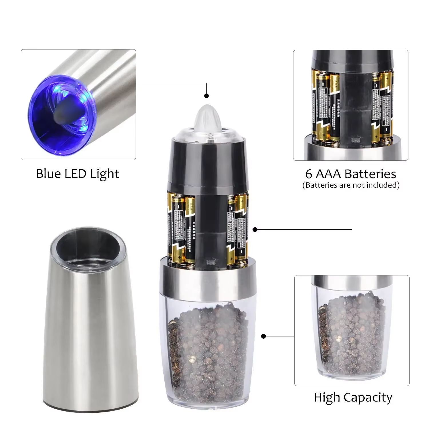 Electric Automatic Salt and Pepper Grinder with LED Light and Adjustable Coarseness
