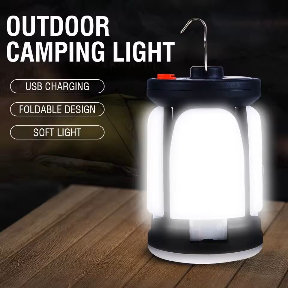 Rechargeable LED Camping Lantern with Foldable Floodlight and 3 Light Modes