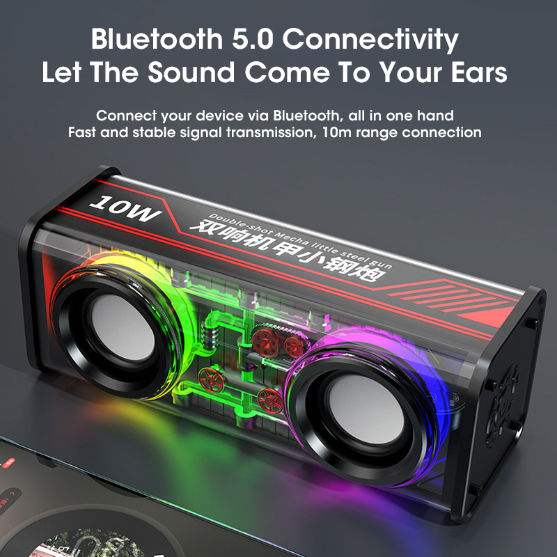 V8 Transparent Mecha Bluetooth Wireless Music Speaker with Bass Subwoofer & RGB Light for Parties