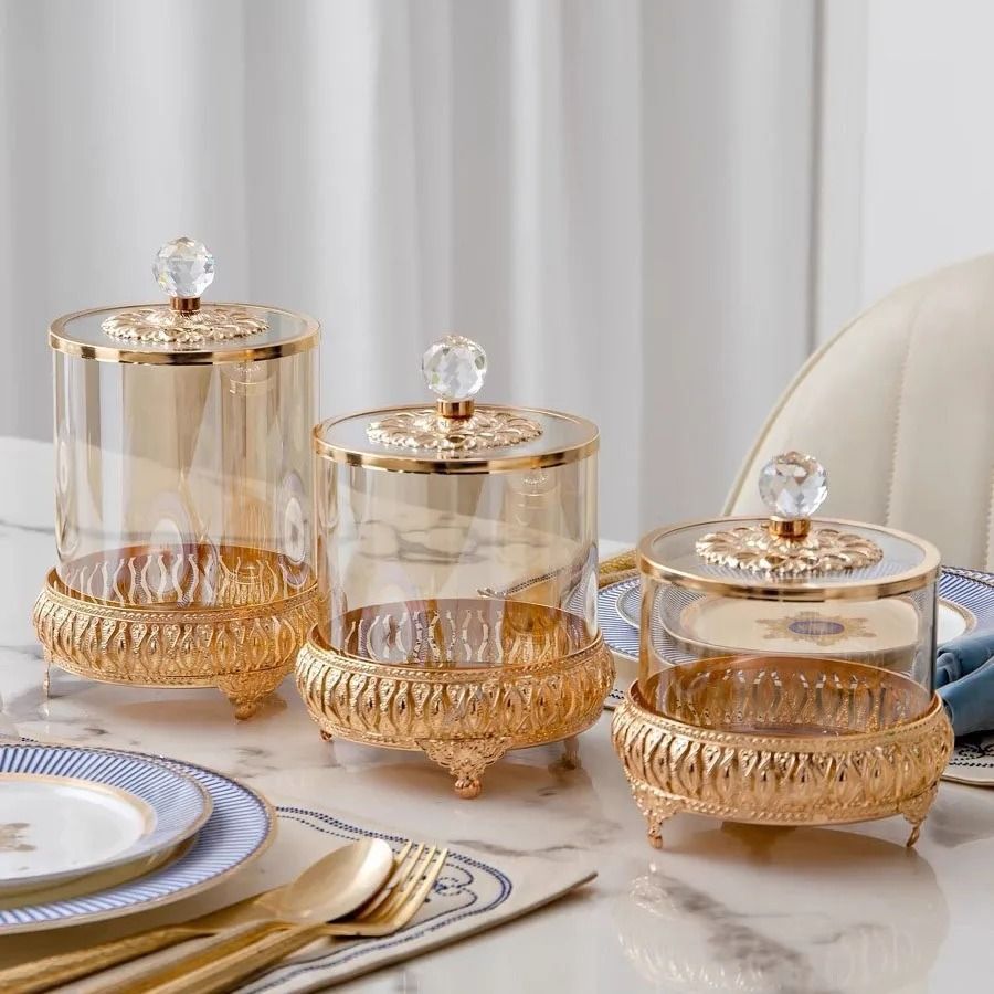 European Style Light Luxury Glass Candy Jar Decorative Storage Container