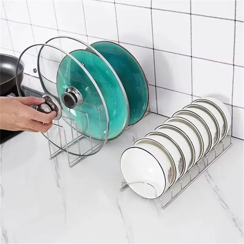 Stainless Steel Dish Rack Organizer with Pot Lid Holder Kitchen Storage Stand