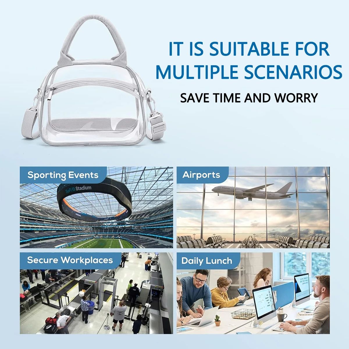 Transparent Lunch Bag with Shoulder Strap