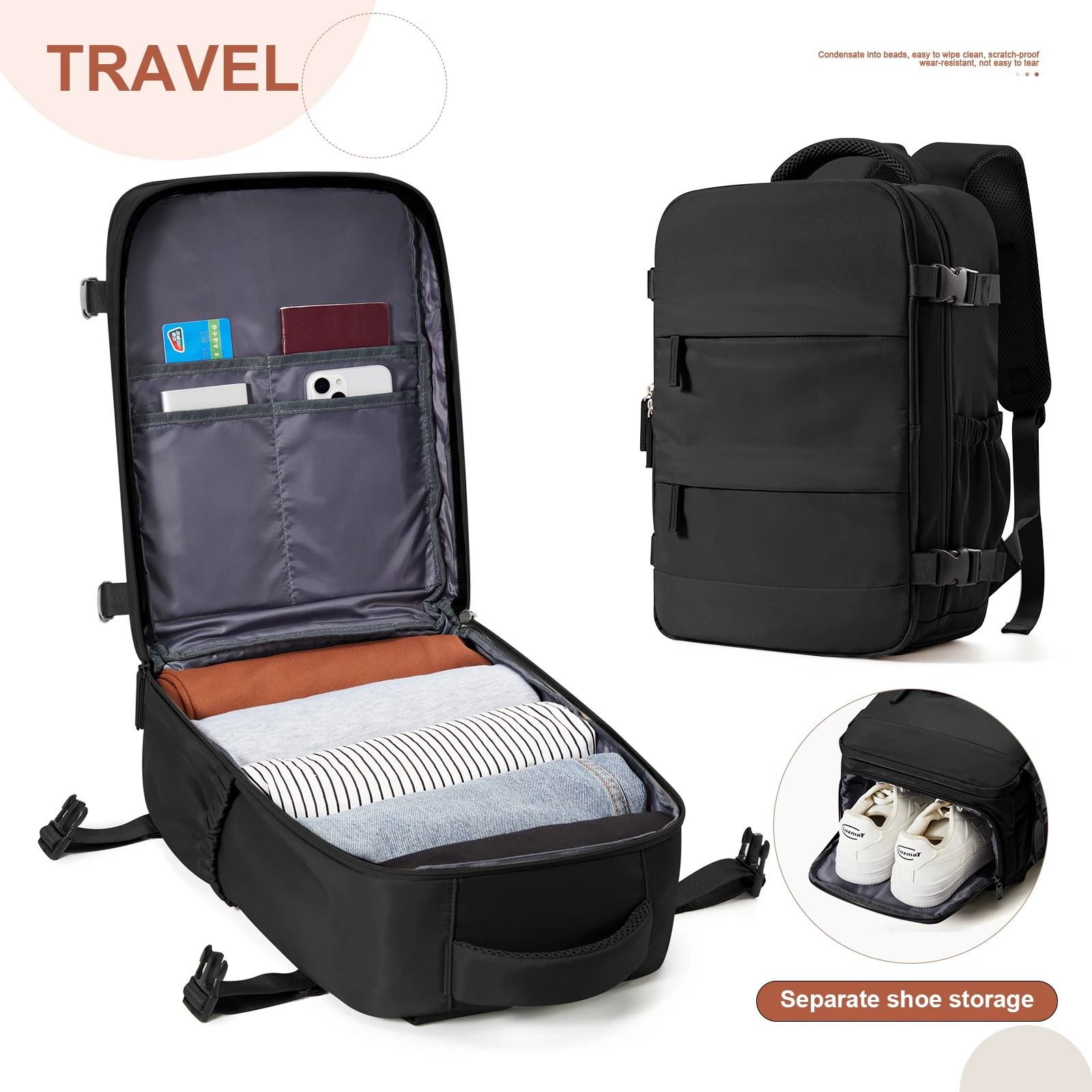 40x30x20 Cabin Travel Backpack with Laptop Compartment