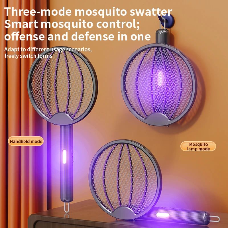 Foldable Electric Mosquito Swatter 3-in-1 Rechargeable Anti-Mosquito Lamp Wall-Mounted Killer