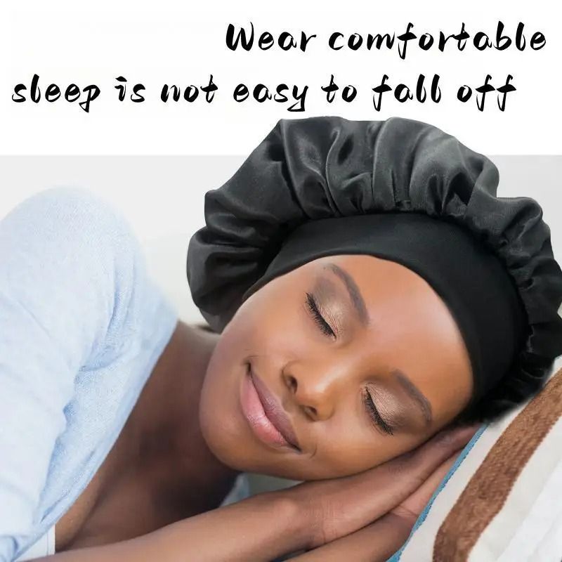 Wide Brim Silk Nightcap Hair Wrap for Women Soft Elastic Sleep Cap