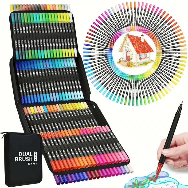 Dual Tip Brush Pens Set for Journaling, Coloring, Calligraphy & Art Projects