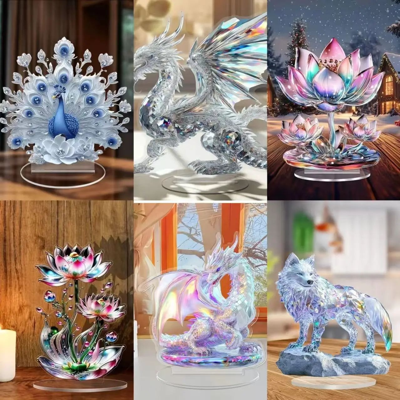 Crystal Dragon Acrylic Figurine Modern Fantasy Desk Decor Statue