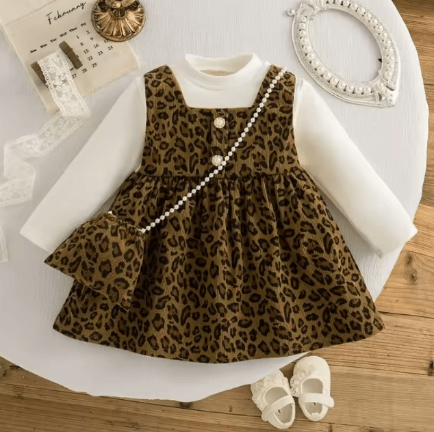 WildCharm Baby Girl Leopard Dress – Long Sleeve Ruffle Toddler Princess Dress (1–3Y)