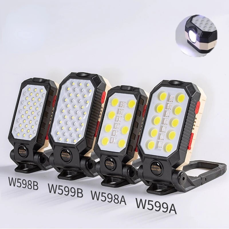 Cob Work Light: Portable LED Flashlight with USB Recharge, Waterproof Camping Lantern, Magnet Design & Power Display