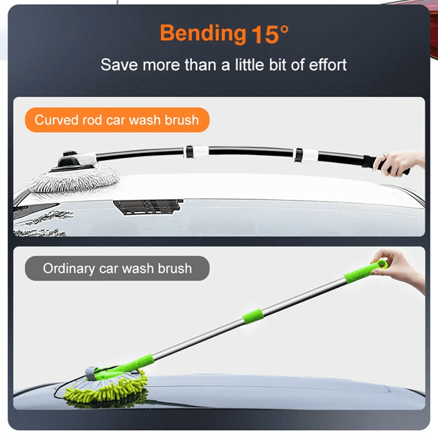 Telescopic Car Wash Brush with Chenille Head and 15 Degree Bend Handle