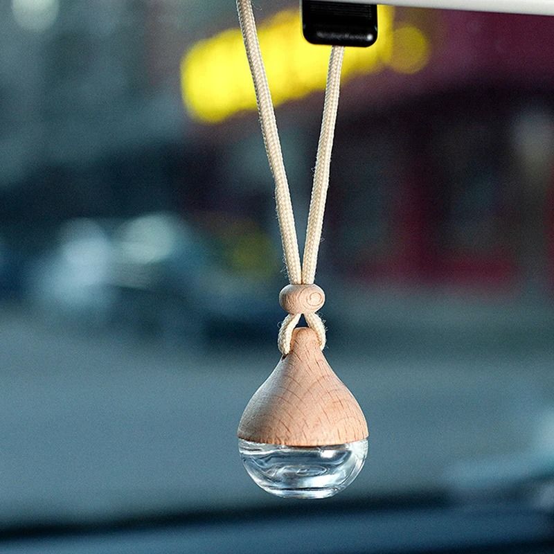 Aura-Drive Refillable Car Pendant – 6ml Glass & Wood Essential Oil Diffuser