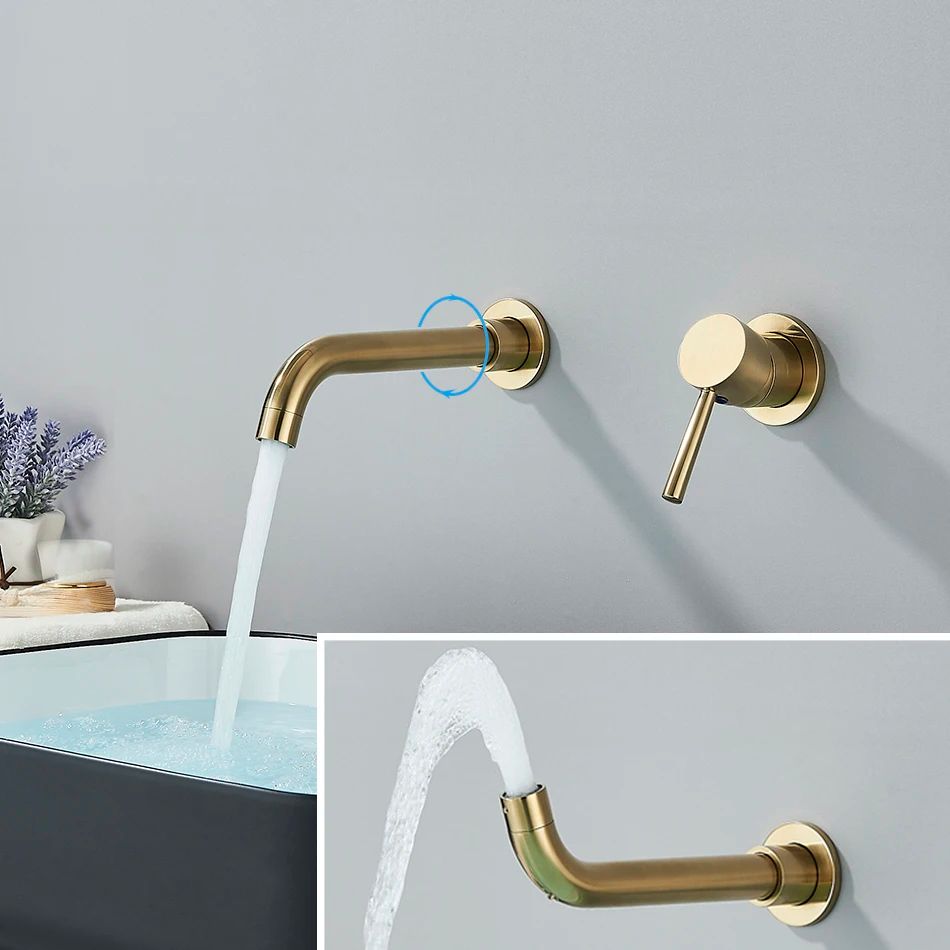 Brushed Gold Wall Mount Bathroom Faucet – Concealed Hot & Cold Basin Mixer Tap