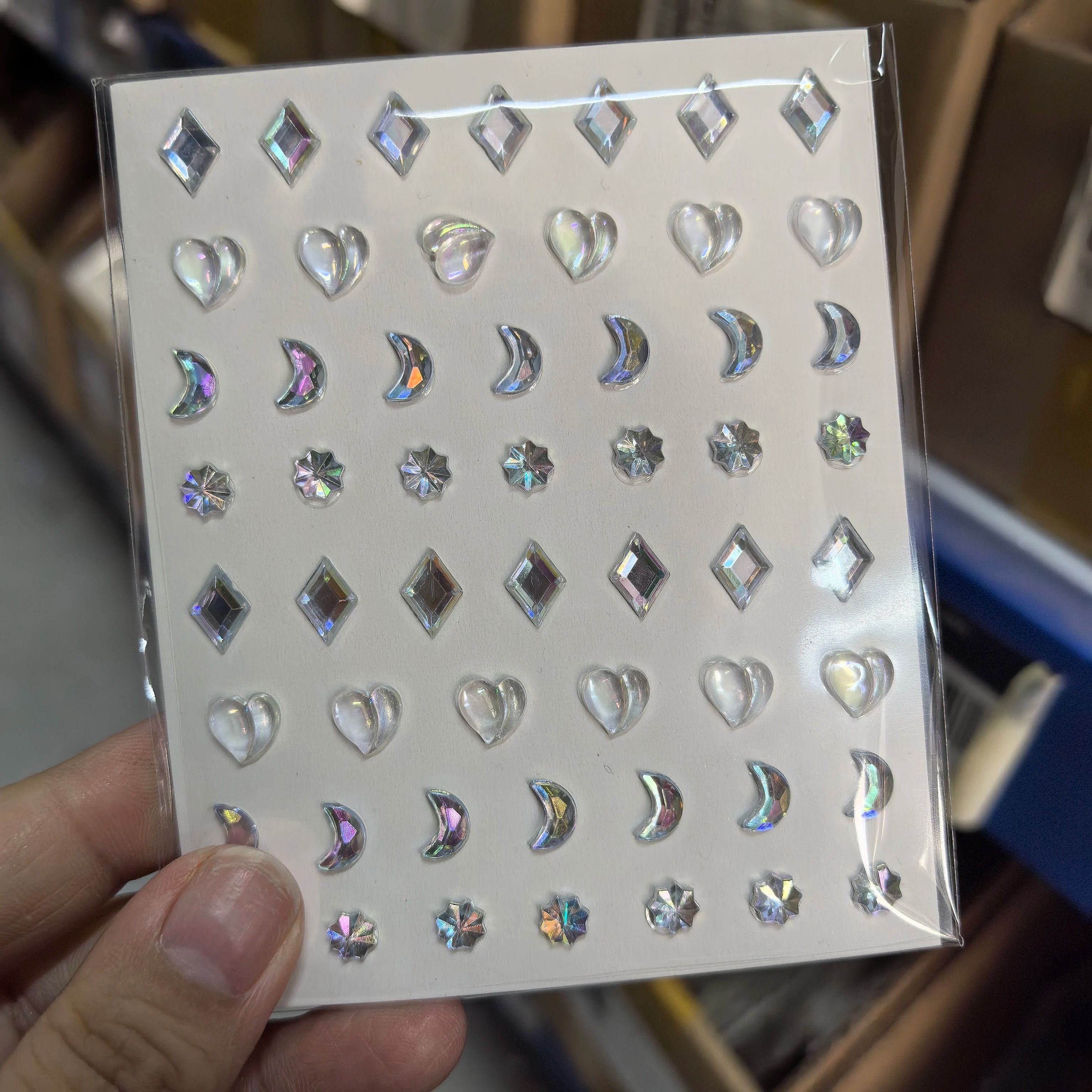 StarGlow Face Gem Stickers Laser Sparkle Rhinestone Face Stickers Stars Heart Moon Makeup Gems