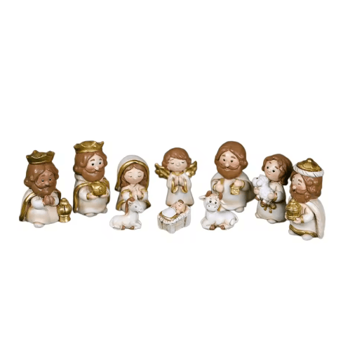 Cartoon Christmas Nativity Scene Figurines Hand Painted Resin Holiday Decor Set