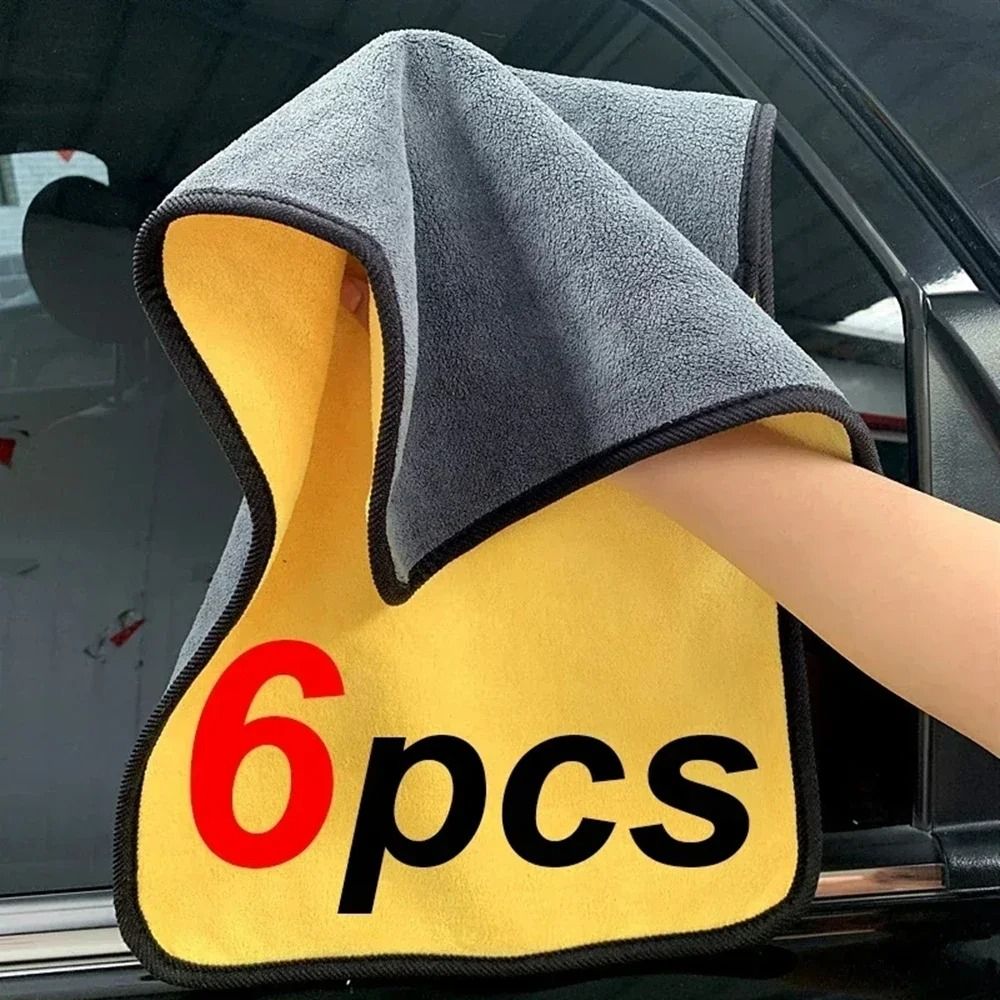 1/2/6pcs Thick Microfiber Cleaning Towels – Double-Layer Car Wash and Drying Cloths for Auto Detailing, Windows, and Hom