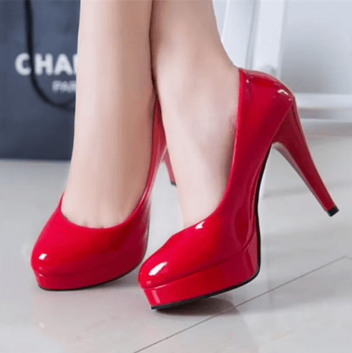 Classic Patent Leather Platform Wedding Pumps Nude High Heels for Women