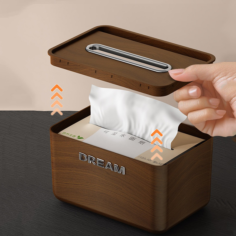 Elegant Walnut Wood Grain Tissue Box High-End Chinese Style for Living Room, Office & Dining Table