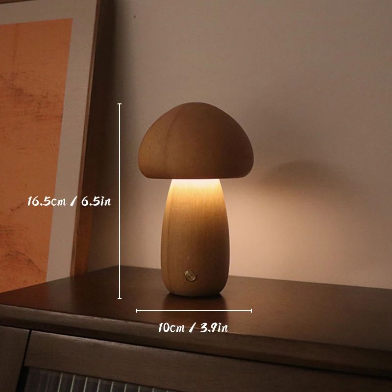 Wooden Mushroom Night Light Touch Control Dimmable Bedside Lamp