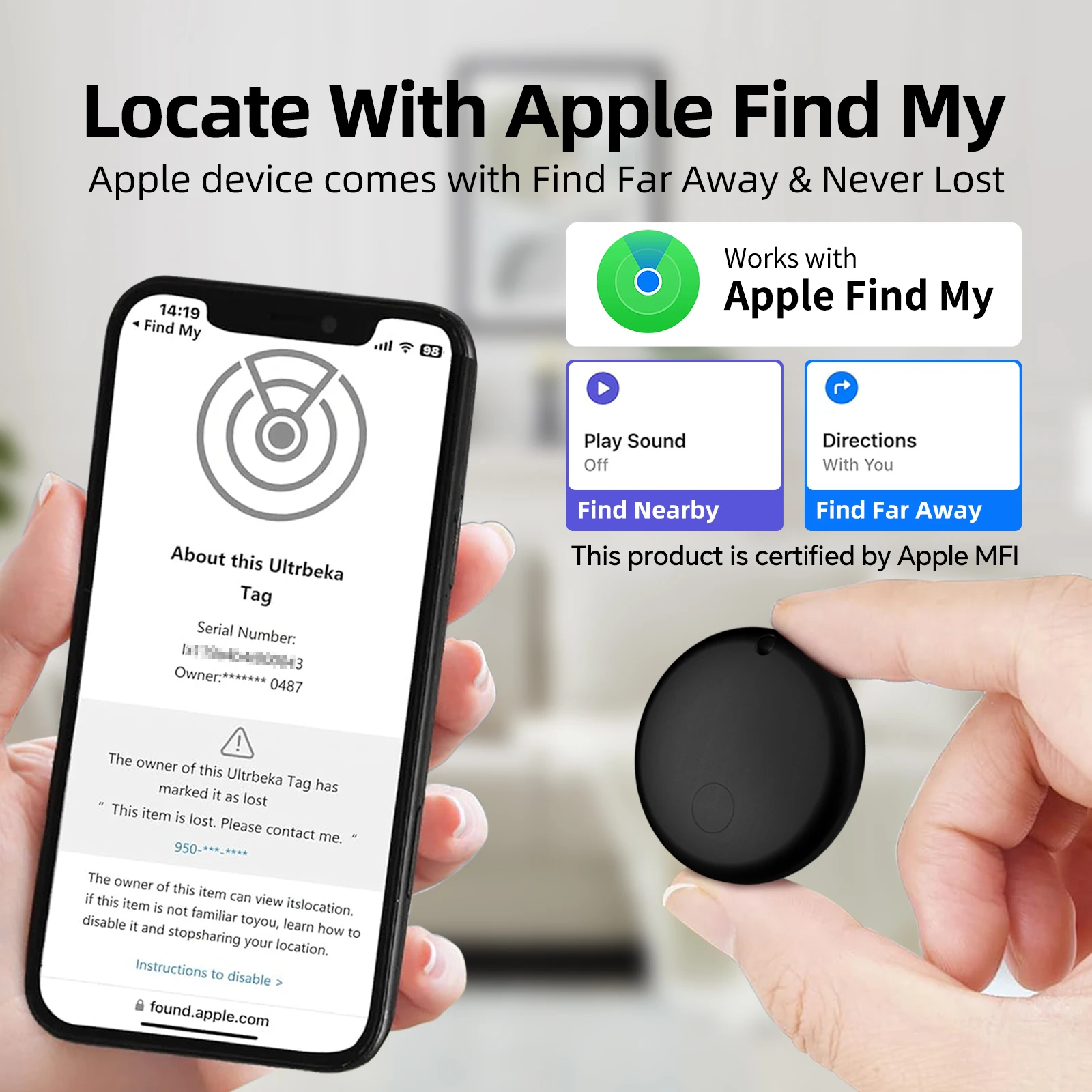 Smart Apple Find My Bluetooth GPS Tracker for Keys Wallet Bike Bag