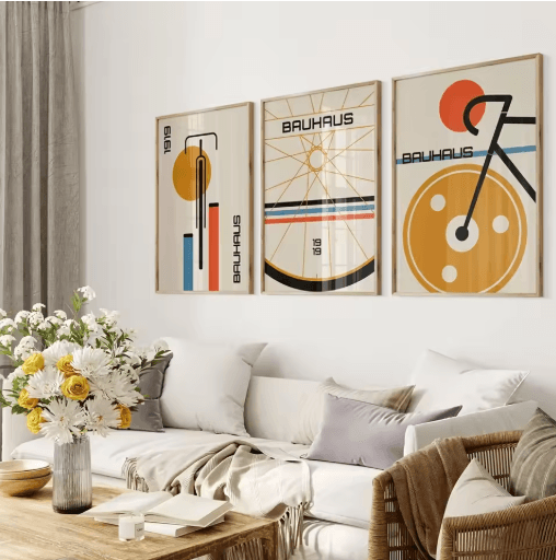 Bauhaus Bicycle Canvas Poster Set Mid Century Modern Wall Art 3PCS