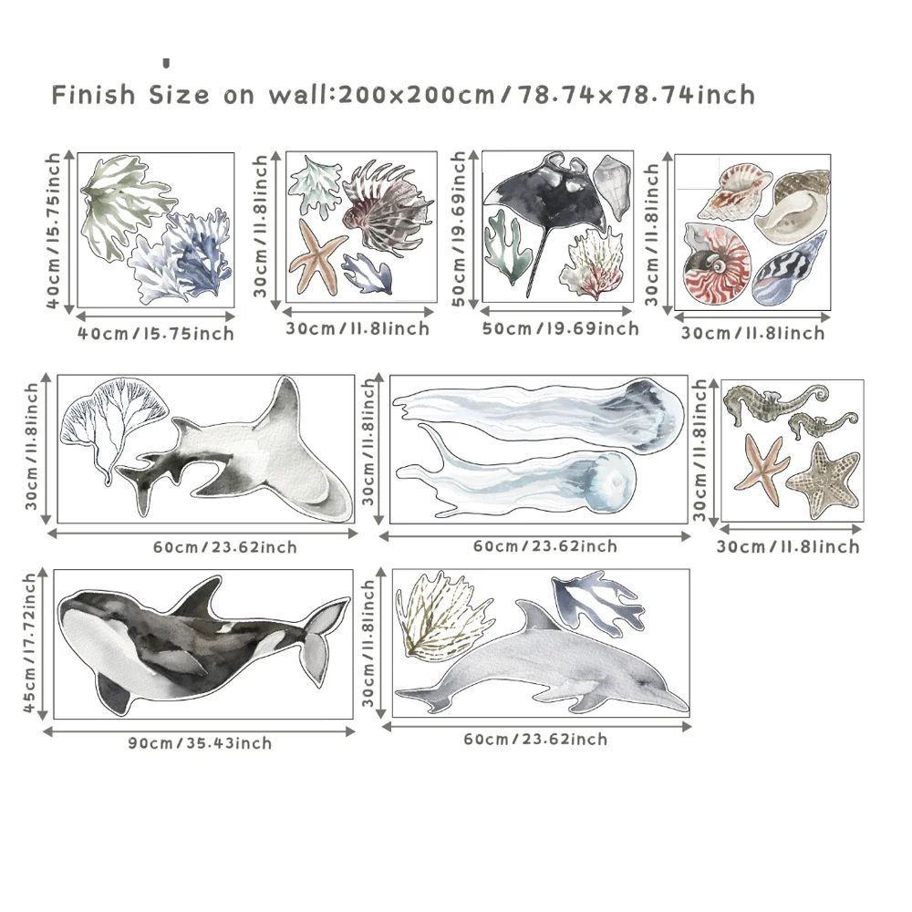 Underwater Ocean Wall Stickers Waterproof Fish Nursery Bathroom Decor