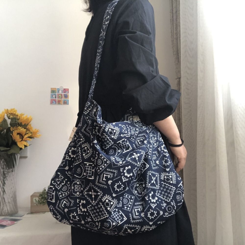 Casual Cotton Shopping Bag, Portable Reusable Crossbody Bag, High-Capacity Handbags with Bandanna Print