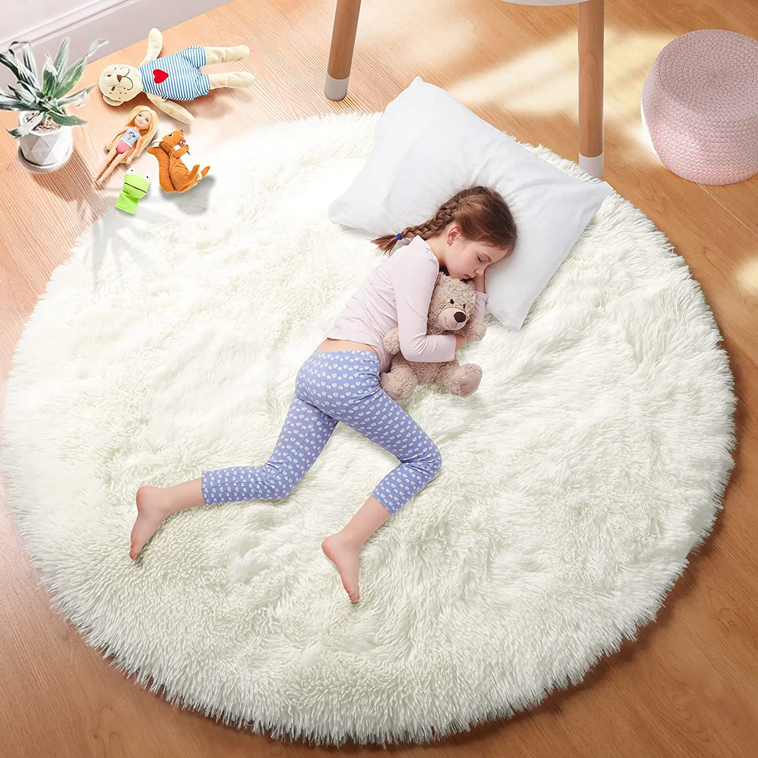 Super Soft Plush Round Rug Fluffy White Carpet for Living Room, Bedroom, Kid Room & Salon Thick Pile Home Decor