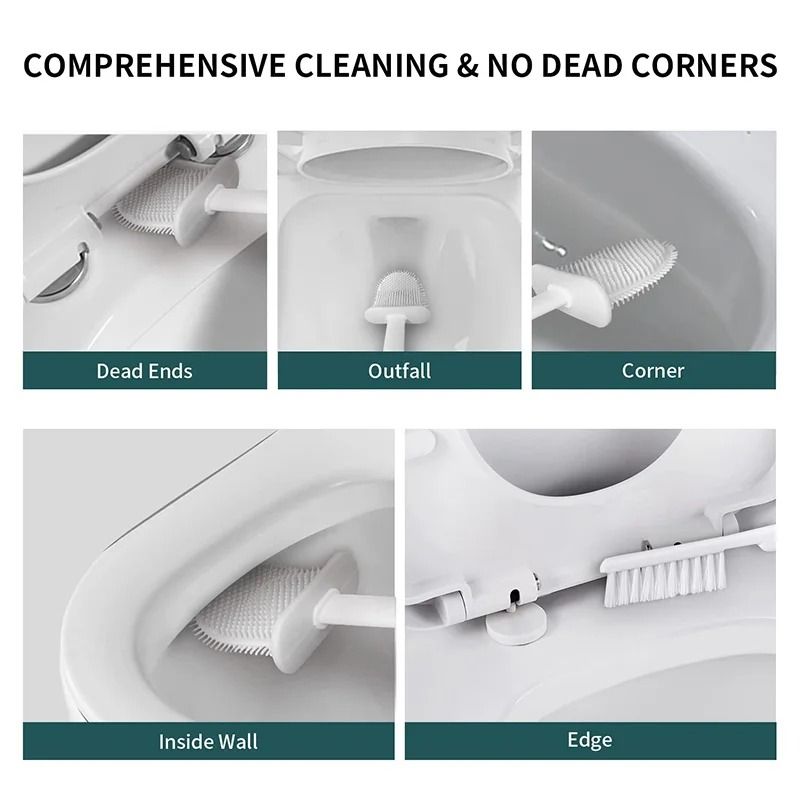 Silicone Soft Bristle Toilet Cleaning Brush With Wall Mounted Base