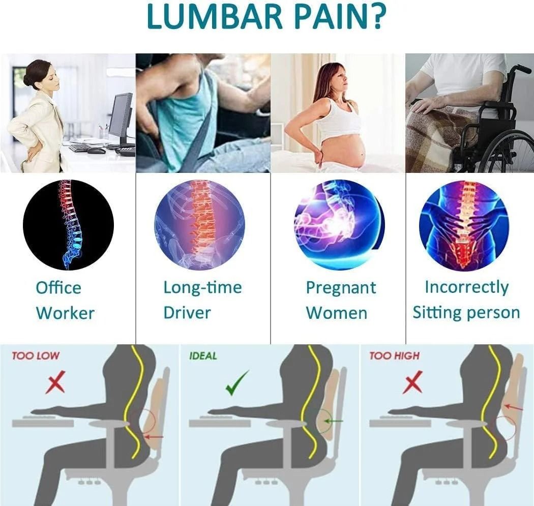 Memory Foam Lumbar Support Cushion for Car and Office Chair Back Relief