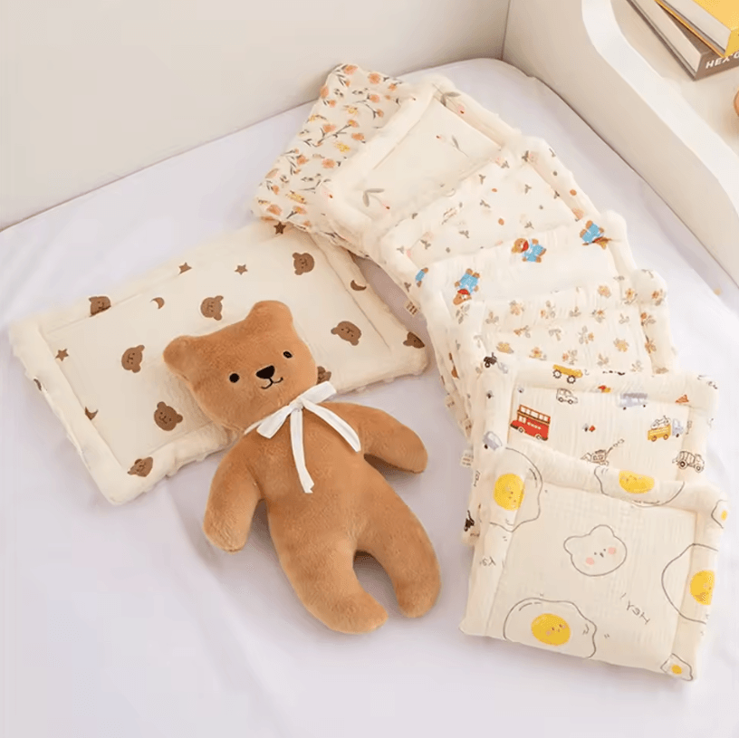 Breathable Baby Head Support Pillow – Soft Bean Velvet Cushion for Newborns (0–12 Months)