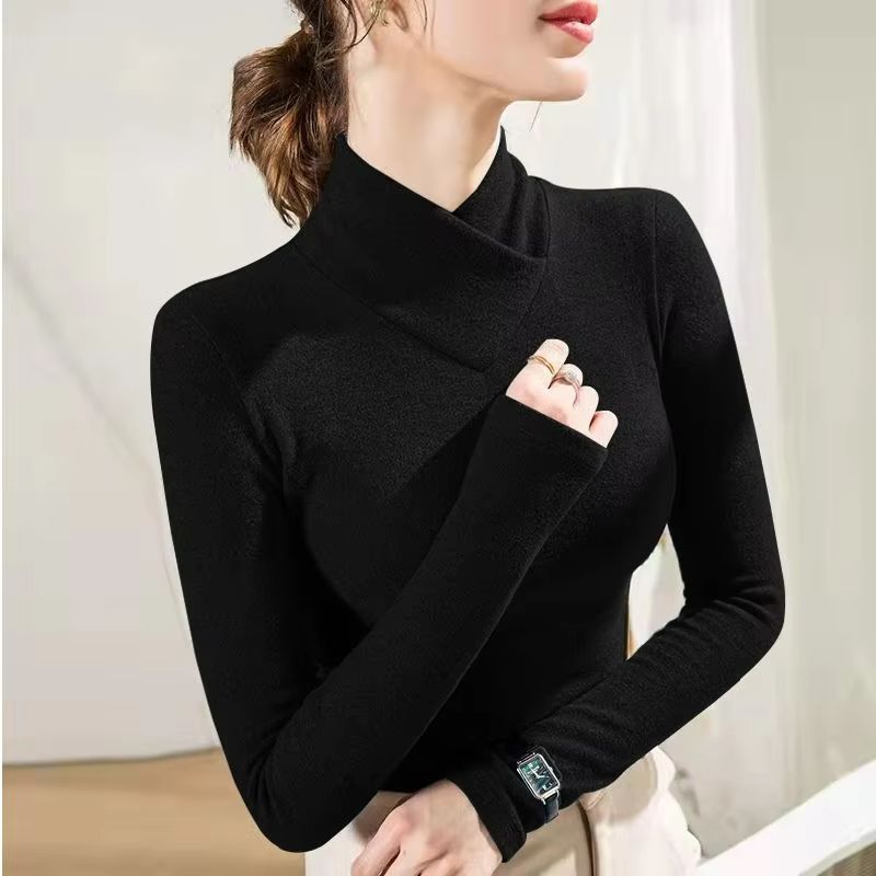 CozyLayer Half-High Collar Underlay Top – Thick Long Sleeve Thermal Tee