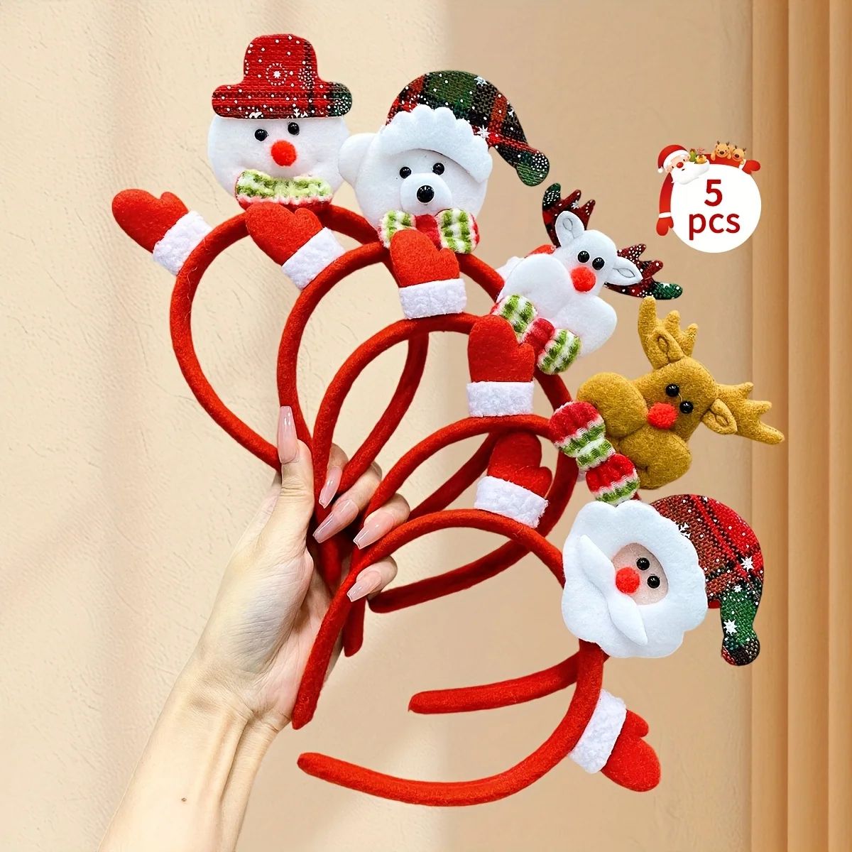 5pcs Christmas Santa Snowman Reindeer Party Headbands