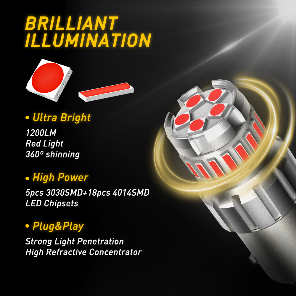 AUXITO LED Red Bulbs, White Yellow Car Lights, Brake Light, Reverse Lamp, DRL