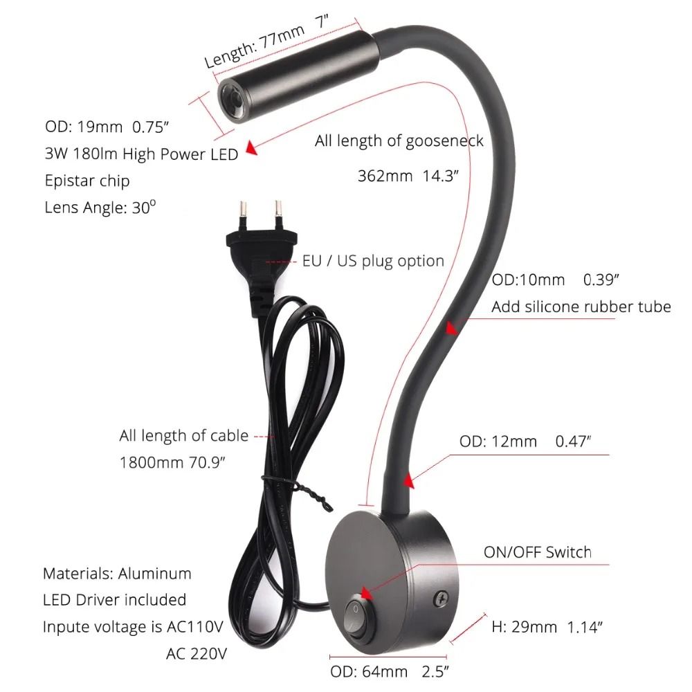 Flexible Gooseneck Clamp Wall Light Bedside LED Reading Lamp