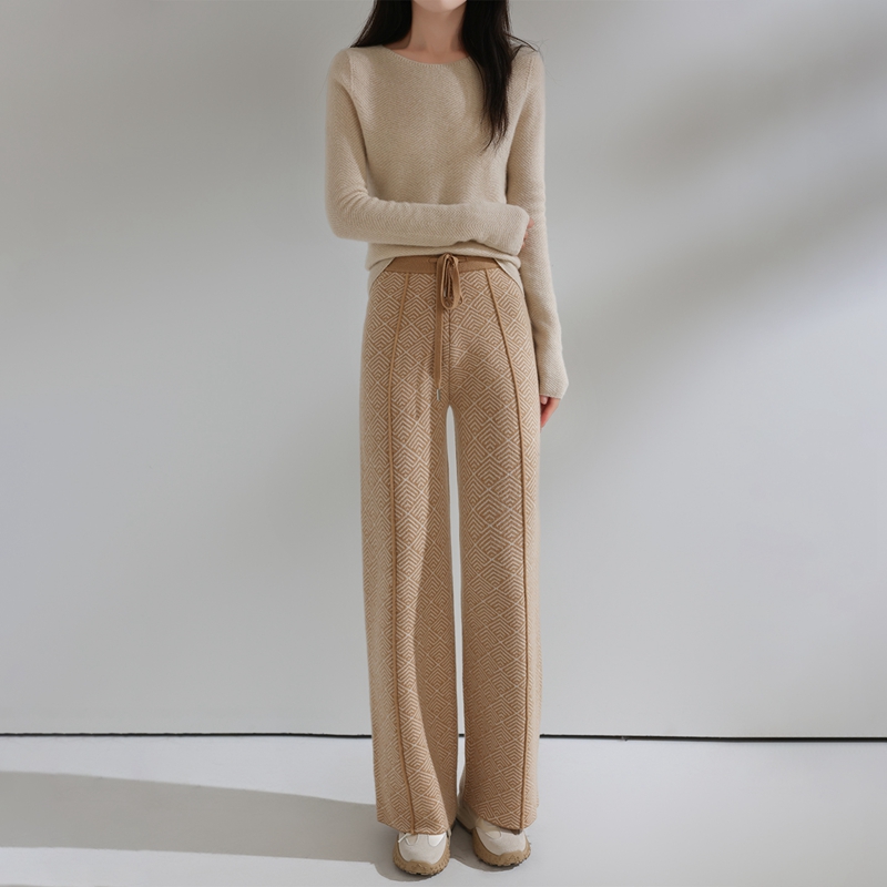 Autumn Winter Women Pants Basic Soft Casual Sashes Trousers Merino Wool Knitwear Stylish Korean Popular Pants