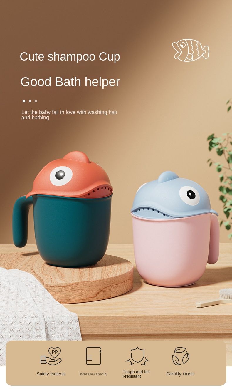 Baby Bath Rinse Cup Cute Shark Shower Water Scoop