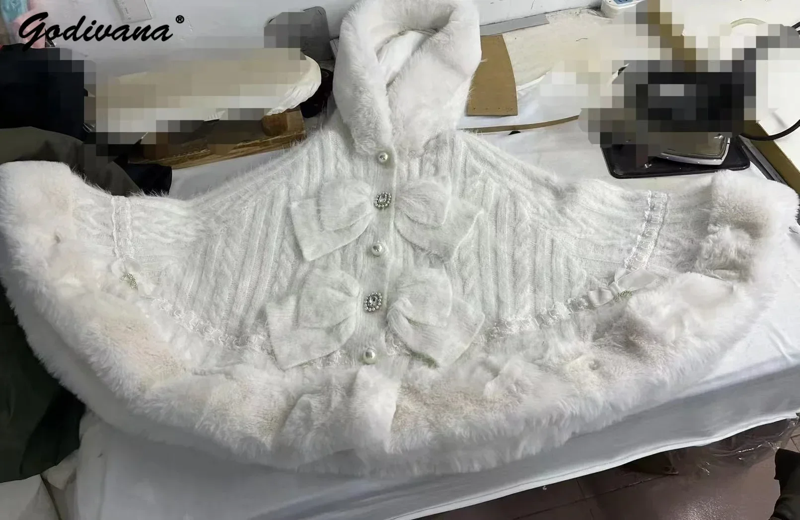 Japanese Sweet Soft Thick Women's Double-Layer Big Ribbon Hooded Knitted Cloak, Cozy Autumn & Winter Ponchos with Hood