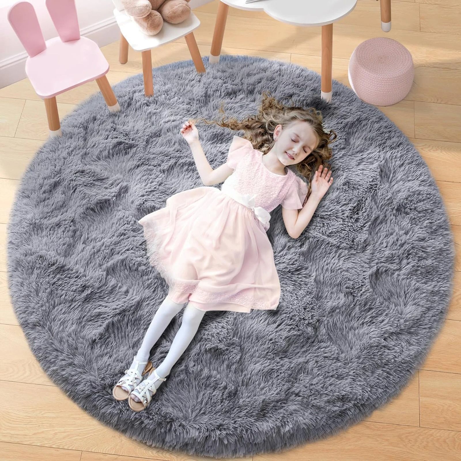 Fluffy Black Round Rug | Ultra-Soft Shaggy Area Carpet