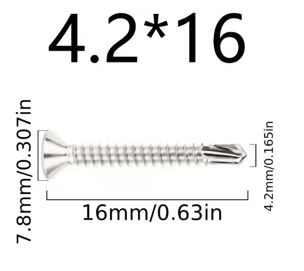 50 Piece 410 Stainless Steel Flat Head Self Drilling Screws M4.2