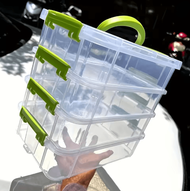 4 Layer Transparent Storage Box with Drawers Portable Plastic Organizer Case