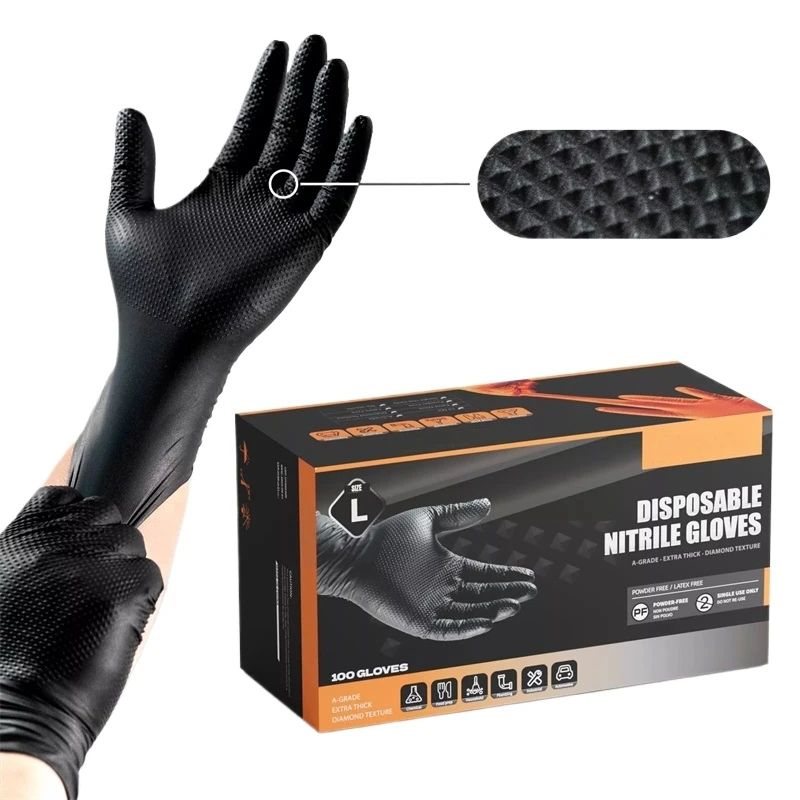 Industrial Black Nitrile Gloves 8mil Heavy Duty Disposable Gloves for Mechanic Tattoo Auto Work