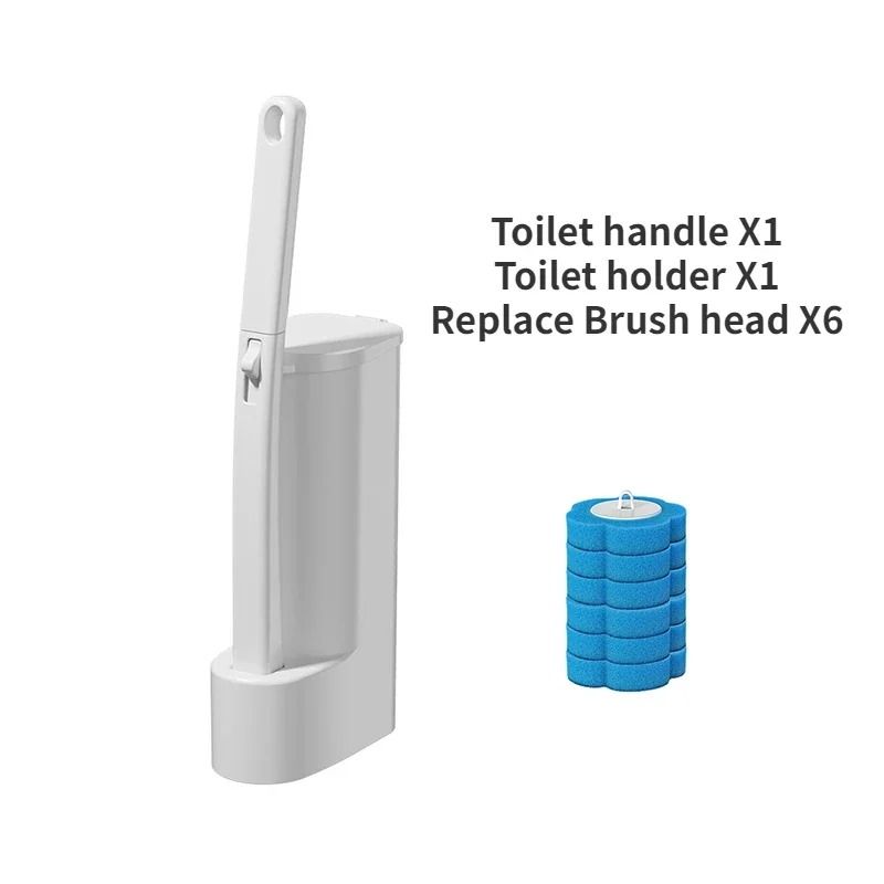 Disposable Toilet Brush Cleaner Set with Long Handle and Replaceable Brush Head
