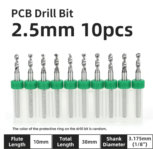 TOOLEYE Micro PCB Drill Bit Set – 10pcs Precision CNC Drills (0.1–3.175mm, 1/8 Shank)