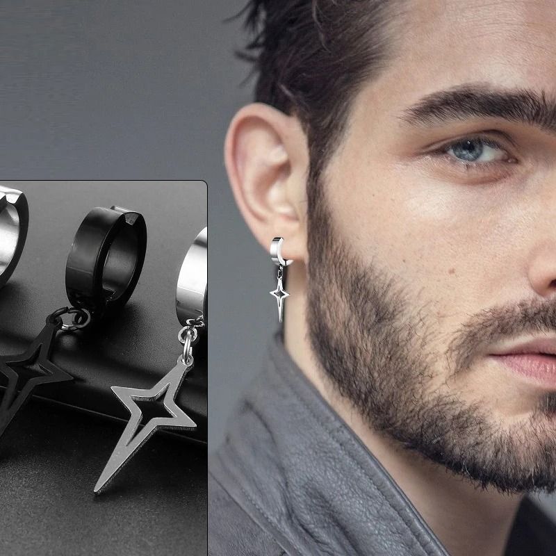 Punk Star Pendant Non-Piercing Hoop Earrings